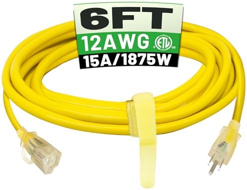 POWGRN 6 FT 12/3 Outdoor Extension Cord Waterproof Heavy Duty Power Cord