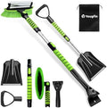 4 in 1 Ice Scraper & Snow Brush & Snow Shovel for Home Car, 43" Extendable Window Ice Removal with Squeegee for Windshield, Heavy Duty Snow Cleaner with Foam Grip & 180° Rotating Head for Auto