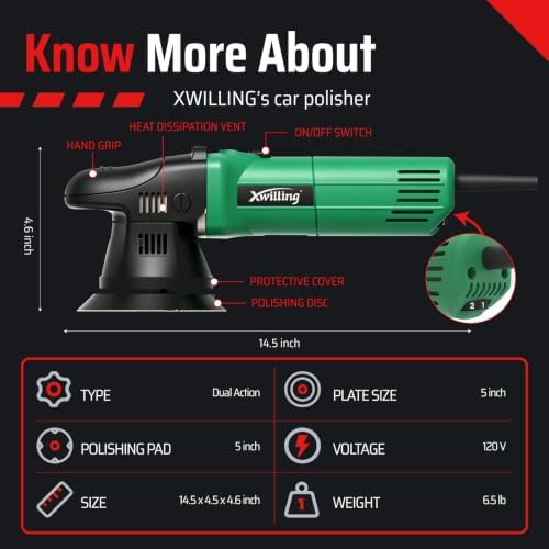 Car Polisher Buffer, 5-Inch 8MM Dual Action Random Orbital
