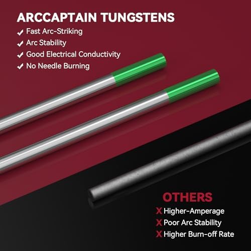 ARCCAPTAIN TIG Welding Tungsten Electrode 10-Pack 1/8" x 7" Green
