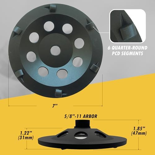 7" PCD Grinding Wheel for Epoxy, Glue, Mastic Removal, 6 PCD Segments