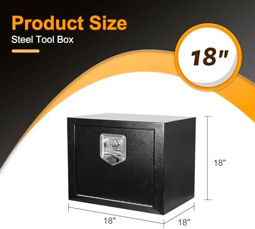 18 Inch Underbody Truck Box Steel Storage Tool Box,18 x 18 x 18 Tool Chest Organizer w/Lock and Keys For Pickup,Truck Bed, RV, Trailer,Heavy Duty Waterproof Black box