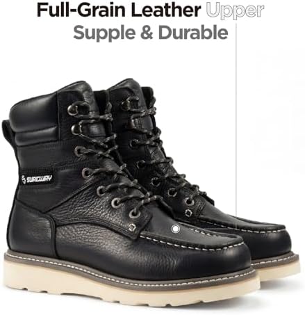 SUREWAY Men's 8" Moc Toe Full-Grain Leather Soft Toe Work Boots, EH Rated