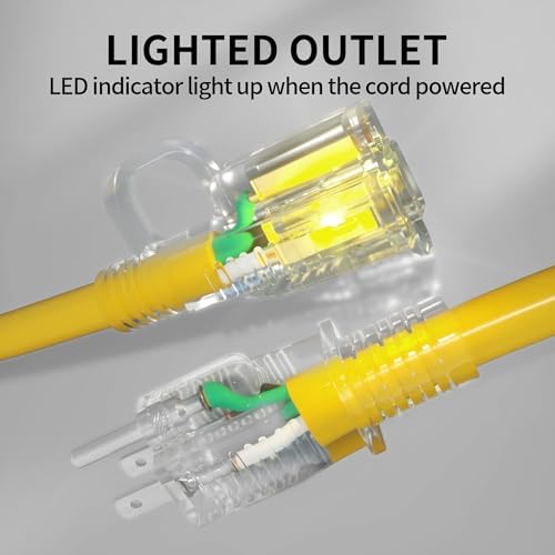 POWGRN 15 FT 12/3 Outdoor Extension Cord Waterproof Heavy Duty Power Cord