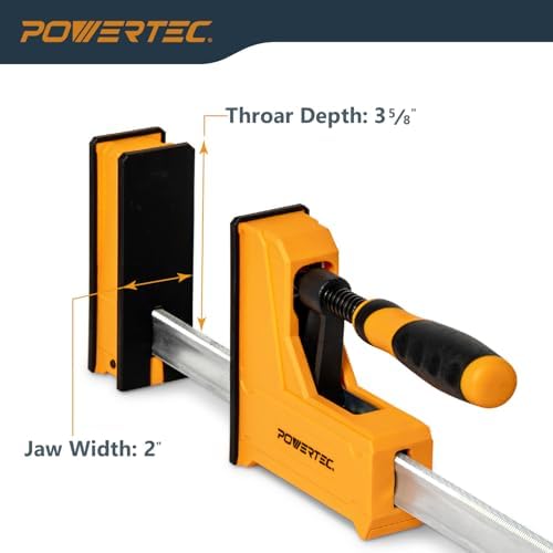 POWERTEC 71368 24-Inch Parallel Clamps for Woodworking | 90 Degree Heavy Duty Steel Bar Jaw Clamp Spreader Tool | 2PK