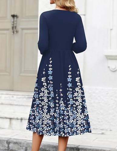 Zeagoo 3/4 Sleeve Women's Dress Casual Aline Summer Fall Midi Long Dresses