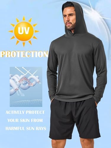 Men’s 5 Pack Sun Protection Long Sleeve Hoodie Rash Guard SPF Lightweight Quick Dry UV Shirts Outdoor Fishing Active Wear
