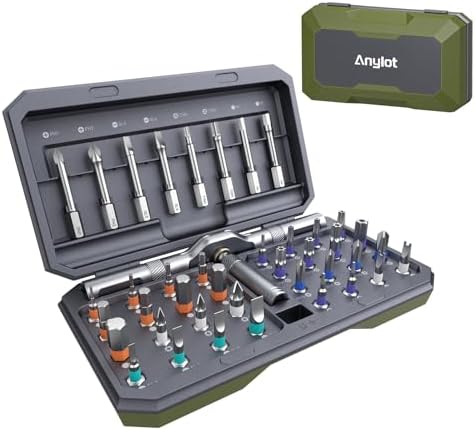 42 in 1 Magnetic Ratcheting Screwdriver Set with T Handle | T Handle Allen Wrench Set, Multi Tool Set with Case for Electronics, Furniture, Bicycle & DIY Repair, Army Green