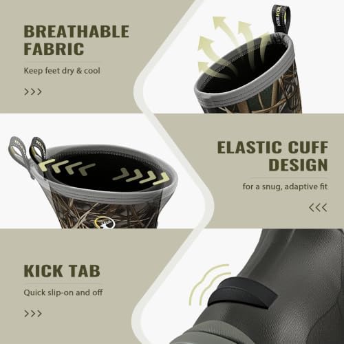 Kalkal Rubber Boots for Men, Waterproof Insulated Mid Calf Mens Rain Boots