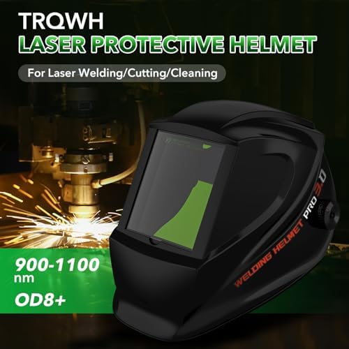 TRQWH Laser Welding Helmet OD8+ 190nm-450nm&900nm-1100nm Large Viewing Laser Safety Helmet Protective Mask Eye Protection for Laser Welding/Laser Cutting/Laser Cleaning/Laser Marking