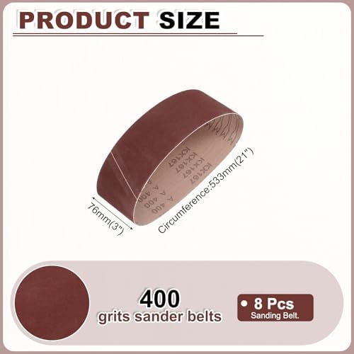 HARFINGTON 3 x 21 Inch Sanding Belts, 8 Pcs 400 Grits Aluminum Oxide