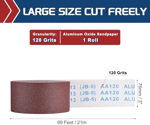 Sandpaper Roll 3Inch 69FT 120Grit Aluminum Oxide Emery Cloth Roll
