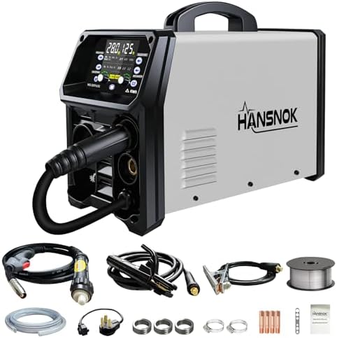 200A Aluminum Pulsed MIG Welder,5 in 1 Welder Machine Pulse MIG/Gas MIG/Gasless Flux Core MIG/Stick/Lift TIG/110v/220v Dual Voltage Large LED Display with 2T/4T Synergic Multiprocess Welding Machine