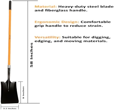 Ashman Heavy-Duty Transfer Shovel (1 Pack) with 47-Inch long Durable Handle and Blade- Ideal for Construction, Landscaping, Gardening, and Snow Removal- Durable, Rust-Resistant, and Multipurpose Scoop