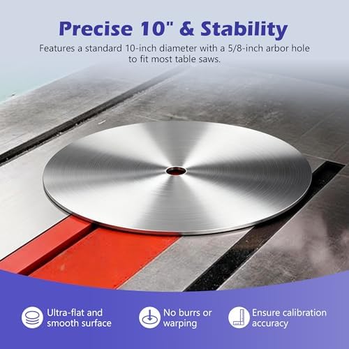 10" Table Saw Calibration Plate & Sanding Disc Set - Includes 18Pcs PSA Sandpaper (60-240 Grit), 5/8" Arbor, 1/8" Thick #42 Alloy Steel Balance Blade for Precision Alignment