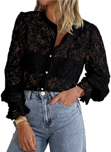 PRETTYGARDEN Women's Fall Trendy Long Sleeve Lace Tops