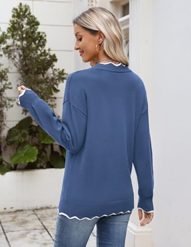 Zeagoo Women's 2026 Fall V Neck Sweater Long Sleeve Lightweight Knit Tops