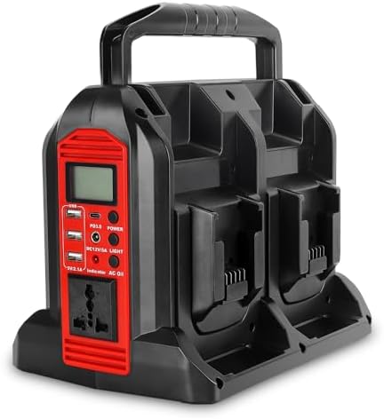 Choerinton 350W Power Inverter for Milwaukee M18 18V Battery 4-Port 18V DC to 120V AC Inverter with LED Light, 3 USB-A,1 USB-C, DC and AC Ports. Portable Battery Inverters for Outdoor Use(Tool Only)