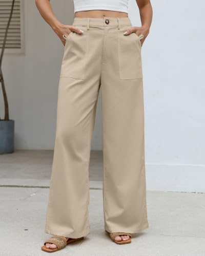 Bsubseach Womens Cotton Linen Pants Wide Leg Work Casual Pants