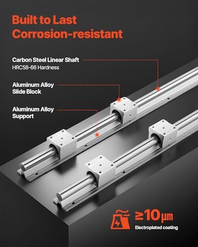 VEVOR Linear Rail Kit, SBR20, 2Pcs 2000 mm (78.74 inch) Linear Motion Guide Rails and 4Pcs Bearing Slide Blocks, Fully Supported Shaft, for Cutting, Grinding, Milling, Drilling Machines, and More