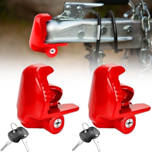 Trailer Hitch Lock 2-Pack for 1-7/8", 2", 2-5/16" Couplers, Heavy Duty, Red