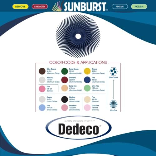Dedeco Sunburst Radial Bristle Discs 12-Pack - 3" Curved - 3/8" Arbor - Blue 400 Grit (Fine) - Aluminum Oxide for Polishing & Finishing