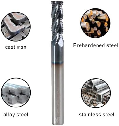 1/4" 4 Flute Roughing End Mill AlTiN Coated Carbide, 5Pcs