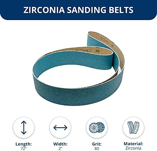 Benchmark Abrasives 2 x 72 Inch Sanding Belts with Zirconia Grains - 80 Grit for Metal, Wood, Plastics & Composites - 6 Pack