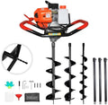 62cc 2.8HP Post Hole Digger Gas Powered, Gas Earth Auger/Ice Auger, with 2 Drill Bits 3"/6"/8" + 3 Extension Bar, One Man Earth Auger for Planting Fence, EPA Compliant Post Hole Auger