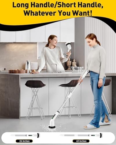 Electric Spin Scrubber,Cordless Shower Cleaning Brush IPX7 Waterproof with 3 Replaceable Brush Heads, Adjustable Extension Handle and Power Dual Speed,Power Scrubber for Bathroom Tub Tile Floor Car