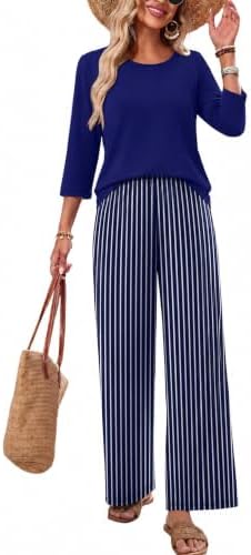 WIHOLL Two Piece Sets for Women Lounge 3/4 Length Sleeve Womens Tops Graphic Pants with Pockets Summer Outfits 2026