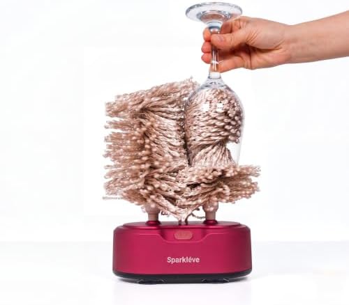 Home Glassware Polisher, World's First Affordable Spinning Glass Polisher, 600 RPM Dries, Polishes, All Glasses, Wine, Drinking, Wet Glass and Spin For Sparkling Glassware, Burgundy, Premium Paint