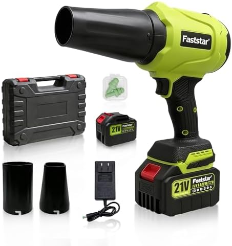 Faststar 21V 6.0Ah Cordless Leaf Blower, Brushless Handheld Jet Blower, 2000 MPH 800 CFM 1200G Thrust Powerful Electric Air Blower for Car Drying & Yard Cleanup (4500mAh)