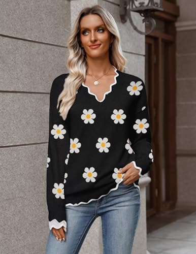 Zeagoo Women's 2026 Fall V Neck Sweater Long Sleeve Lightweight Knit Tops