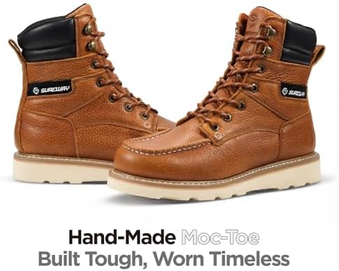 SUREWAY Men's 8" Moc Toe Full-Grain Leather Soft Toe Work Boots, EH Rated