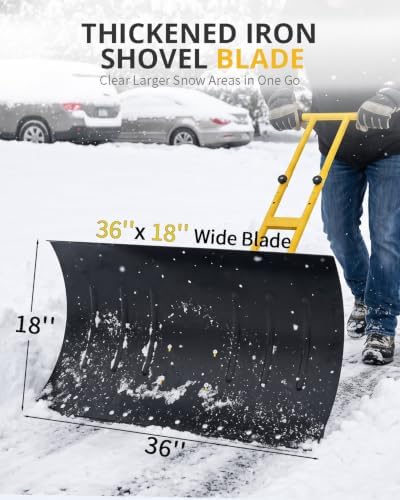 Outvita Snow Shovel with Wheels, 36" Wide 18" Long, Black & Yellow