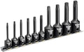 Titan 49007 10-Piece Impact Torx Bit Socket Set, Sizes T10 thru T50, S2 and 6150 Alloy Steel, Extra-long Design for Greater Reach and Access, Metal Storage Rail