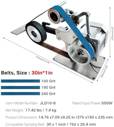 Belt Grinder Sander, 30 x 1-Inch Variable Speed Belt Polisher with VFD, 110V 550W Electric Grinding Machine with 2 Grinding Moulds & 3 PCS Sanding Belts for Metalworking, Knife Making