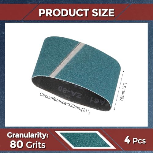 4 Pcs Sanding Belts 3 x 21 Inch 80 Grit Zirconia