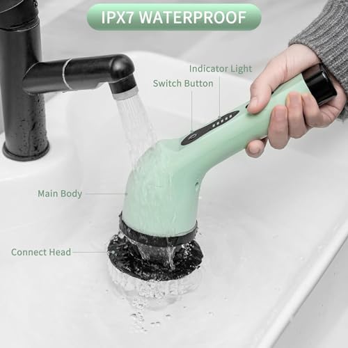 Luocute Electric Spin Scrubber, Waterproofing Cordless Cleanings Brush Scrubber for Home, 9 Replaceable Brush Heads for Bathroom Shower Bathtub Glass Car for Bathtub Window