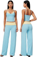 QBGJTD Womens Workout Sets Two Piece Striped Tank Top Wide Leg Yoga Pants Yoga Pilates Outfits