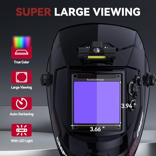 ARCCAPTAIN Auto Darkening Welding Helmet with Light, 3.94"X3.66" Large View