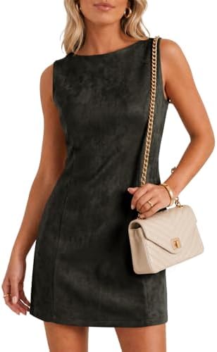 Wenrine Womens Suede Mini Dress Fall A Line Zipper Slim Party Dresses