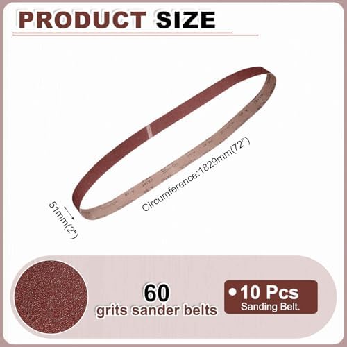 HARFINGTON 2 x 72 Inch Sanding Belts, 10 Pcs 60 Grits Aluminum Oxide