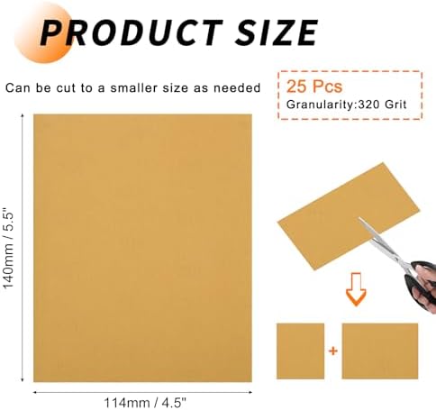 25 Pcs 320 Grit Sandpaper 4.5 x 5.5 Inch Sand Paper Alumina Gold