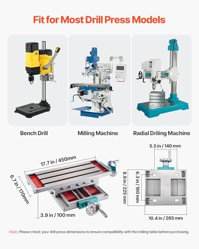 VEVOR Milling Working Table 17.7 X 6.7 Inch, Compound Milling Machine Work Table 2 Axis 4 Ways Move, Multifunction Milling Working Table Heavy-duty Structure,for Milling and Drilling Machine