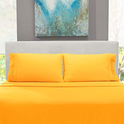 Hearth & Harbor Twin XL Size Sheets - 3 Piece Bed Sheet Set, Hotel Luxury Double Brushed Bed Sheets - Extra Soft Bedding Sheets & Pillowcases, Twin XL, Yellow