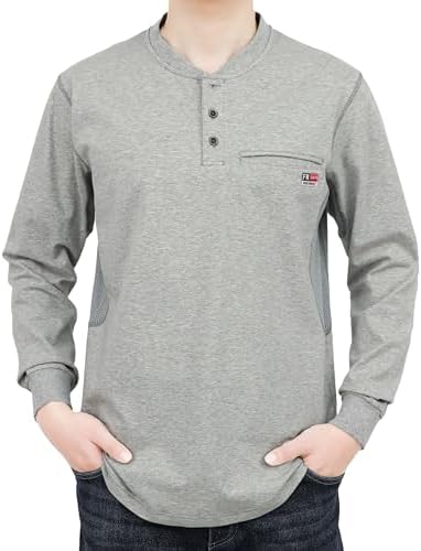 BOCOMAL FR Shirts for Summer Breathable Vented Mesh Flame Resistant Henley