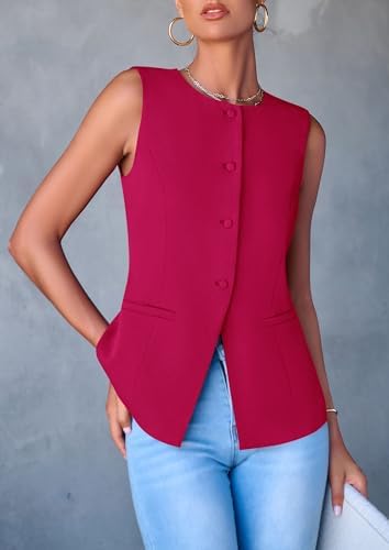 PRETTYGARDEN Women Tailored Suit Vest Business Casual Tops