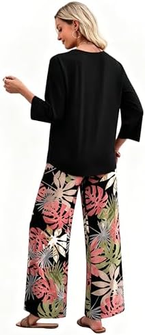 WIHOLL Two Piece Sets for Women Lounge 3/4 Length Sleeve Womens Tops Graphic Pants with Pockets Summer Outfits 2026